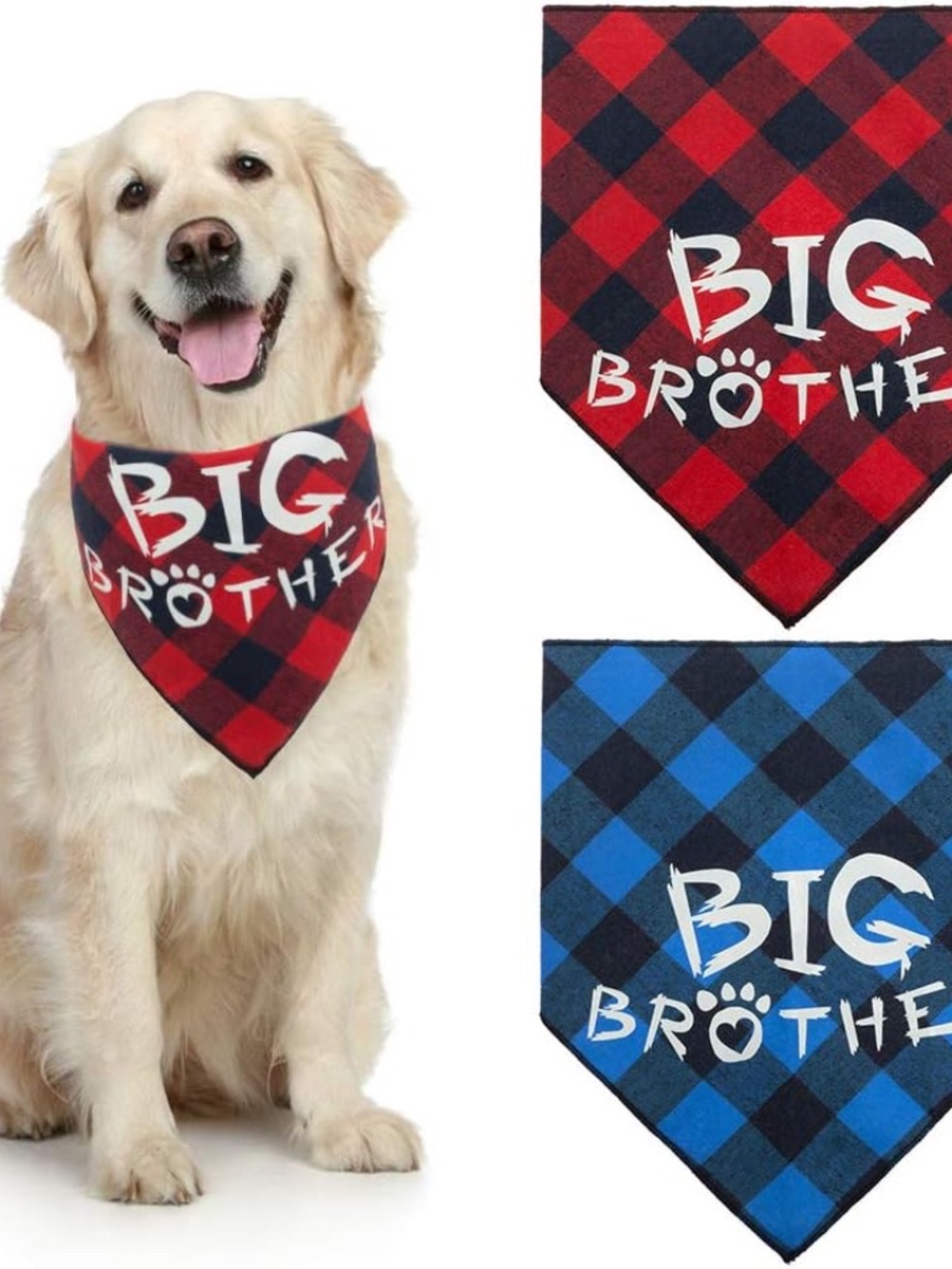 2 PIECES PLAID DOG BANDANA with BIG BROTHER PRINTED ON